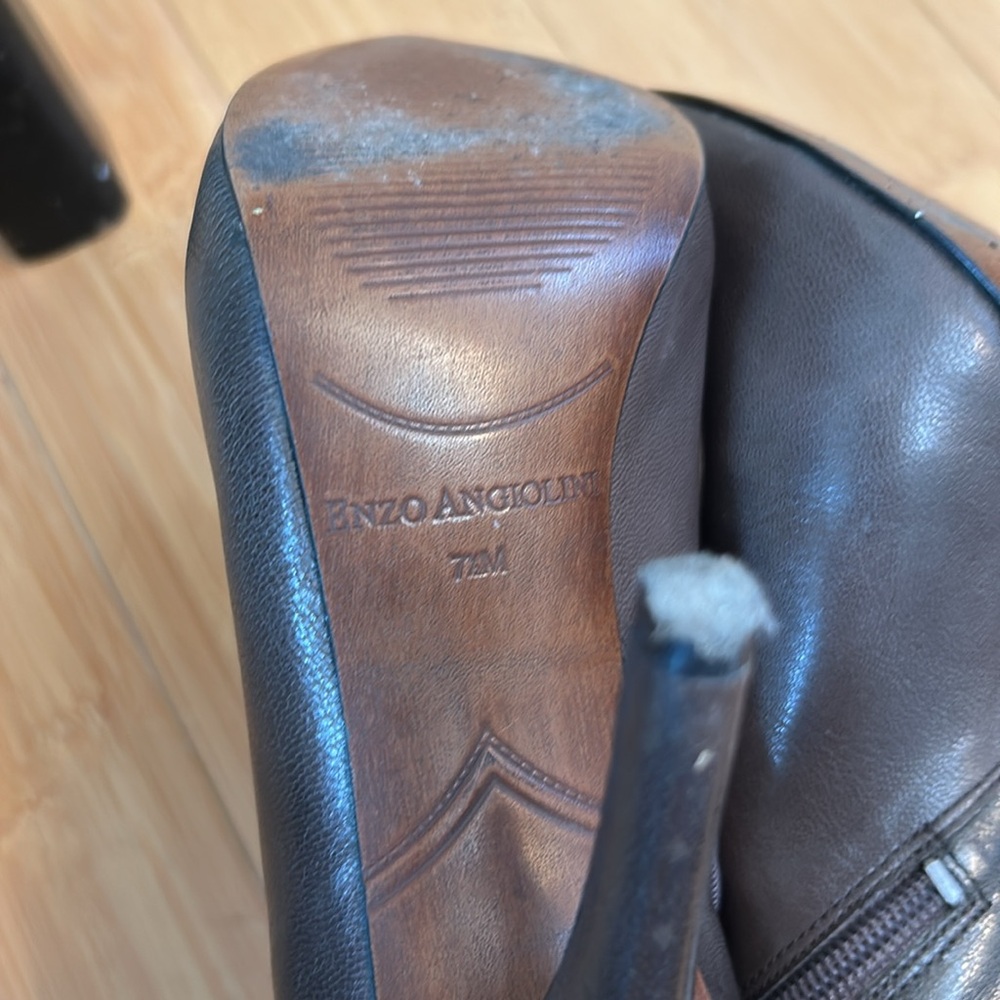 Enzo Angiolini Brown Leather Whipstitch Trim Ankle Boots Women’s 7.5 - Picture 7 of 12